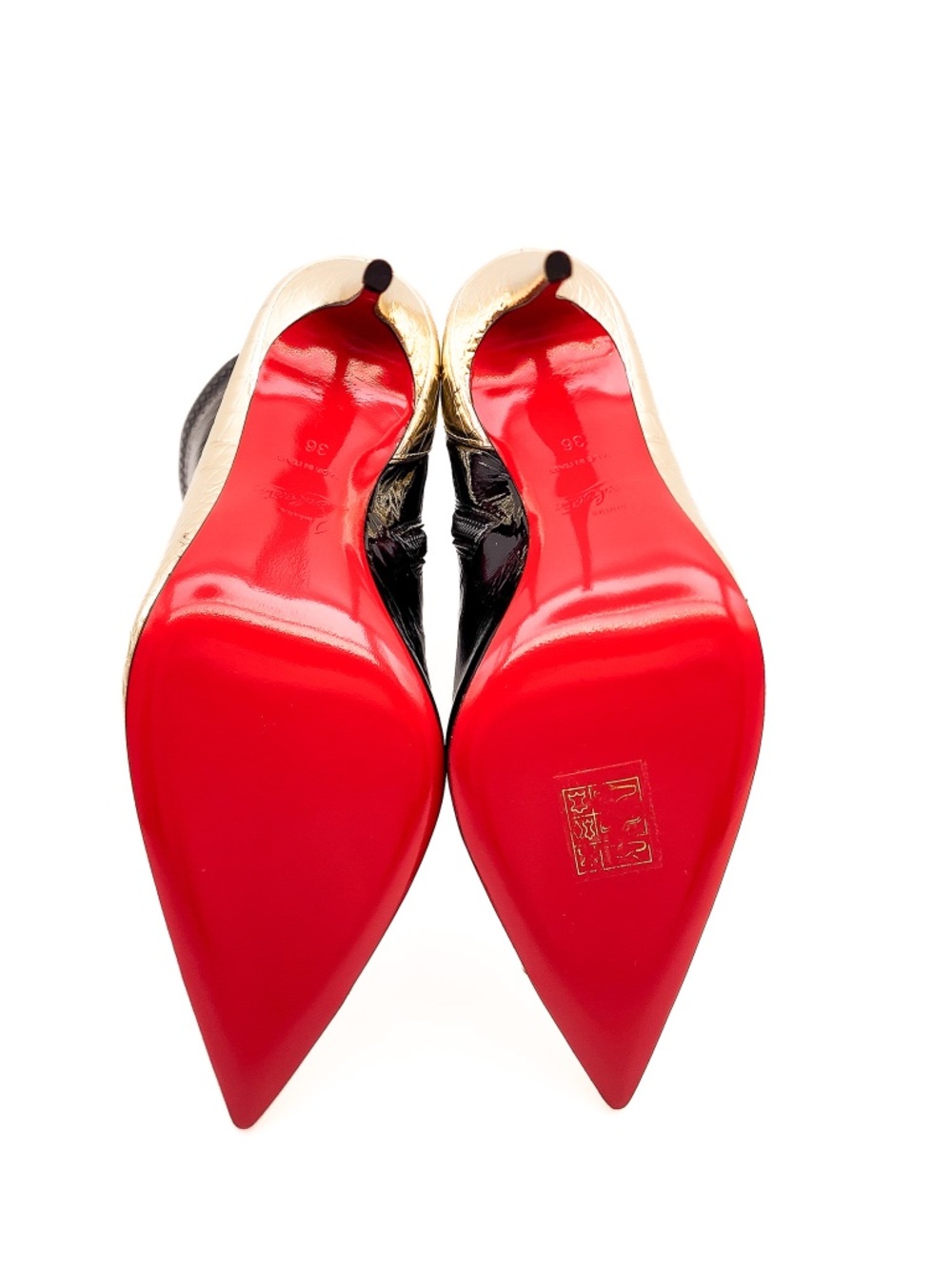 Christian Louboutin Bibooty 100 Black Gold Patent Leather Zip Bootie EU 36 - Picture 11 of 11